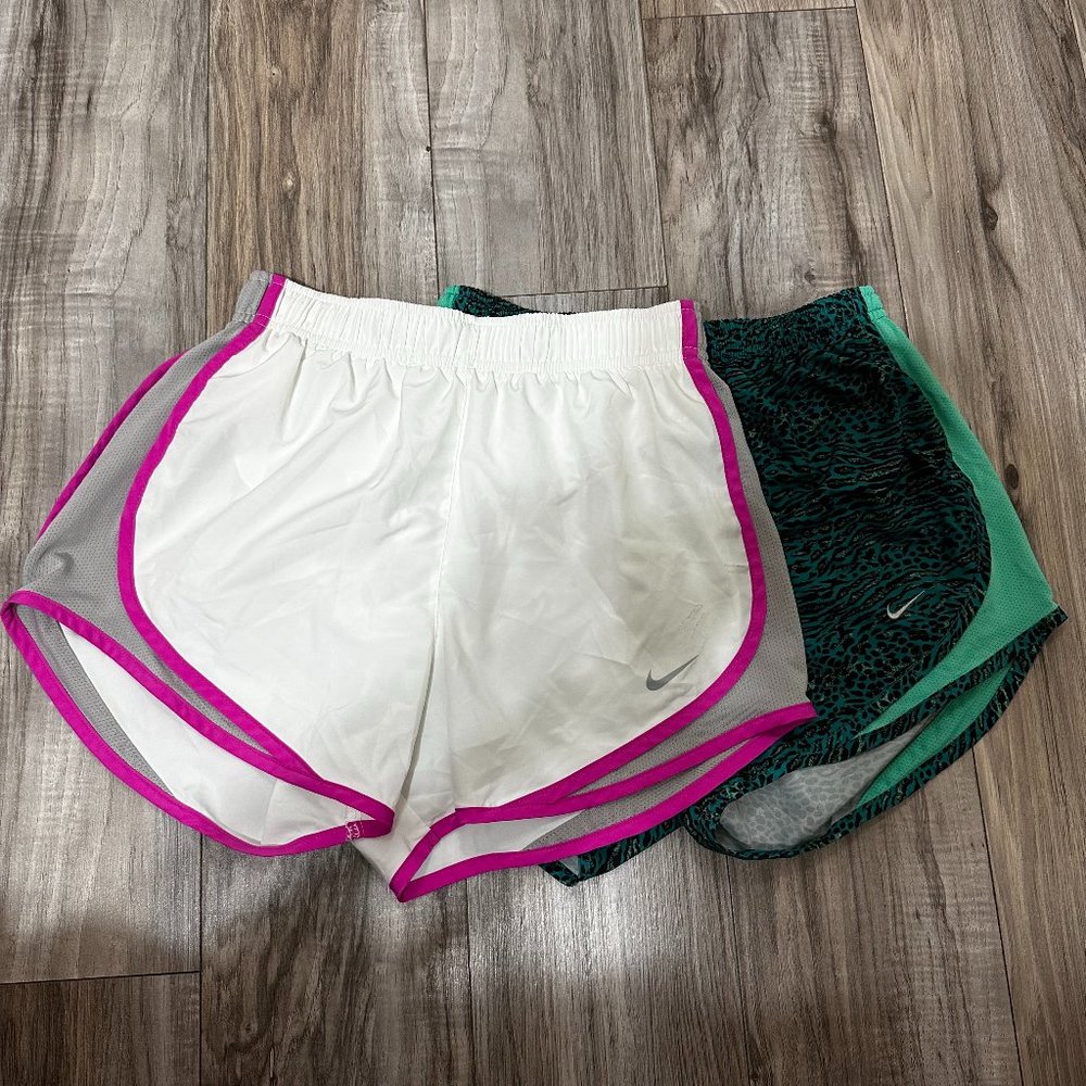 Nike Women's DRI-FIT Tempo Running Shorts 3" Bundle Lot Of 2 White & Teal  SZ S